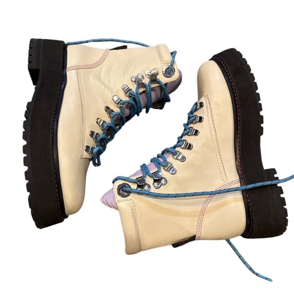 Leather boots combat style white Larroude Jordan Low Boot - Picture 8 of 12